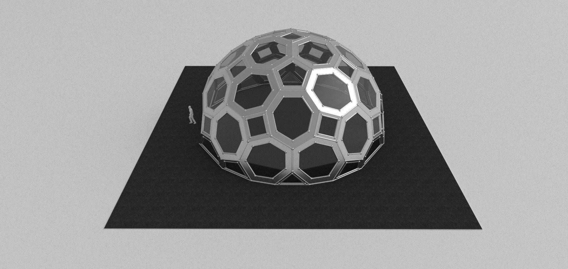 Geodesic Dome with square and pentagonal frame and glass panels 3D model_9