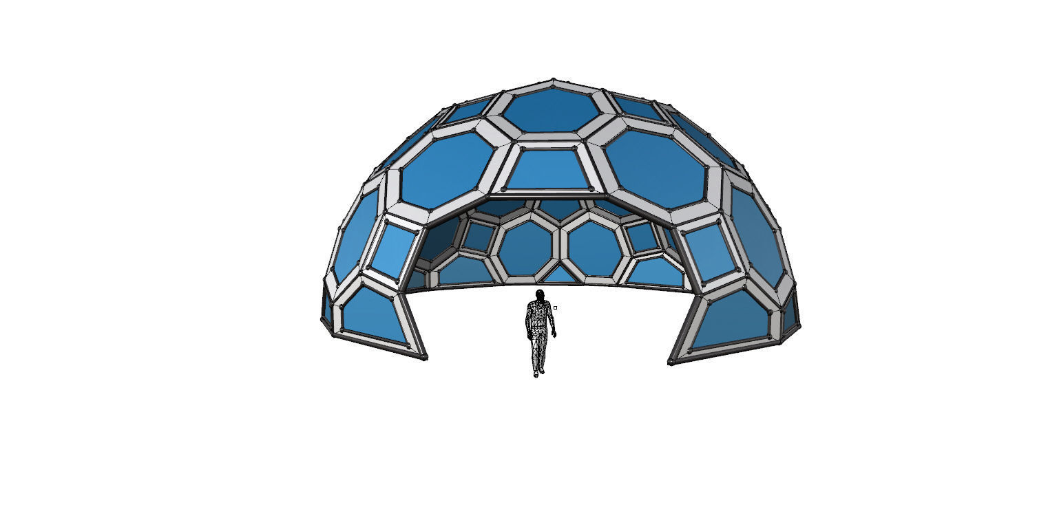 Geodesic Dome with square and pentagonal frame and glass panels 3D model_34