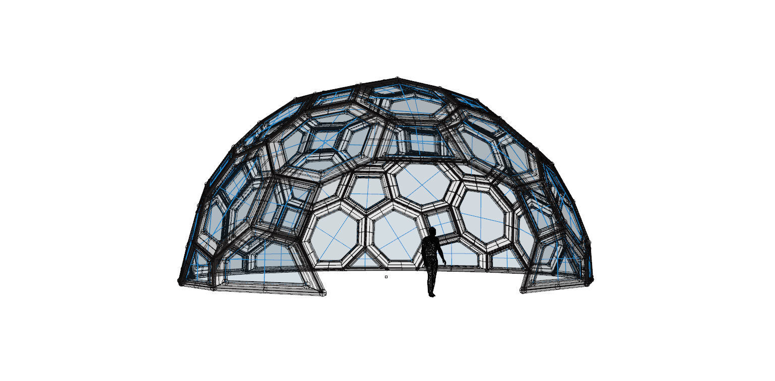 Geodesic Dome with square and pentagonal frame and glass panels 3D model_25