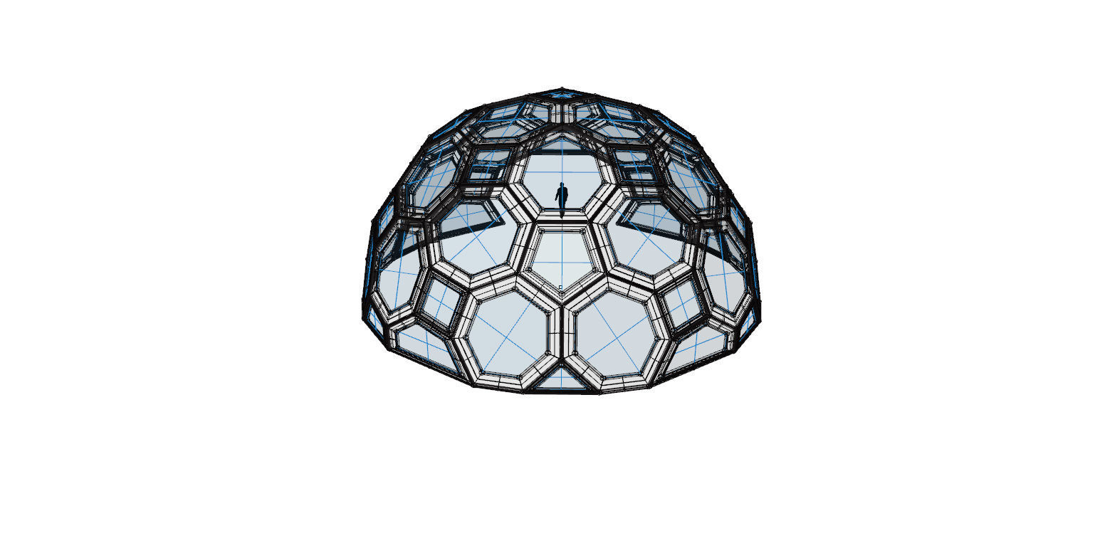 Geodesic Dome with square and pentagonal frame and glass panels 3D model_23