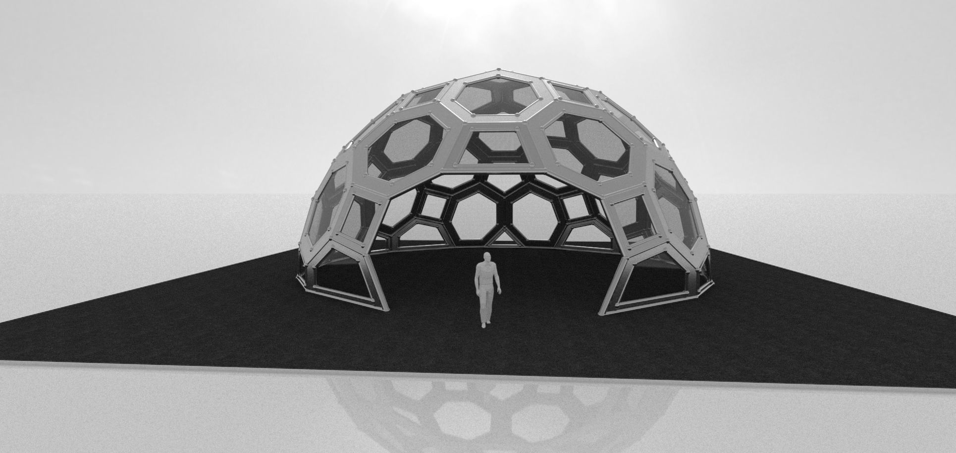 Geodesic Dome with square and pentagonal frame and glass panels 3D model_15