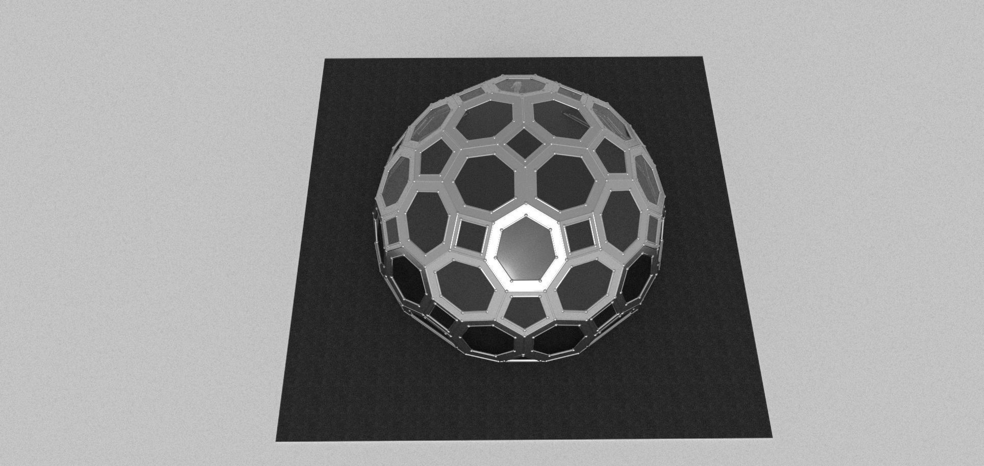 Geodesic Dome with square and pentagonal frame and glass panels 3D model_11