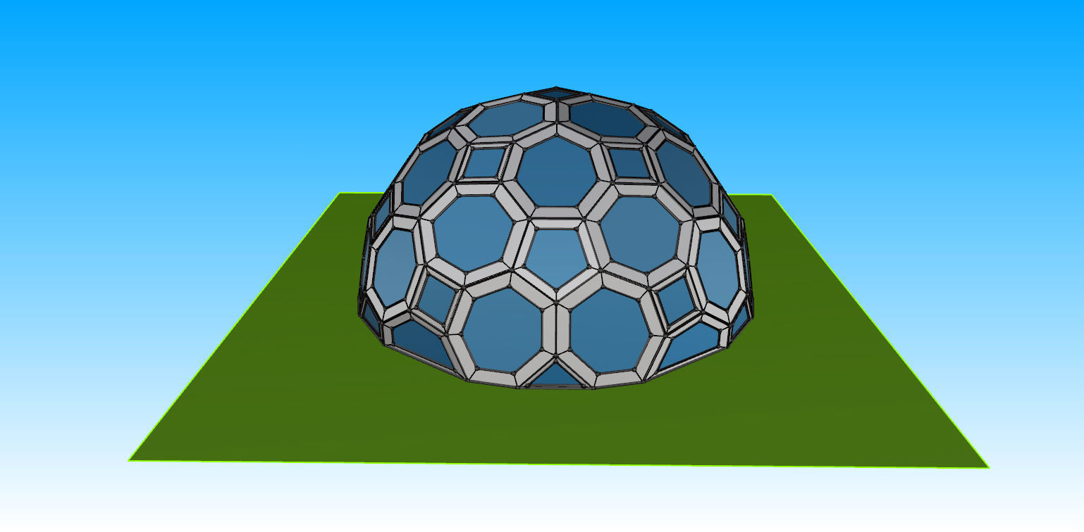 Geodesic Dome with square and pentagonal frame and glass panels 3D model_17