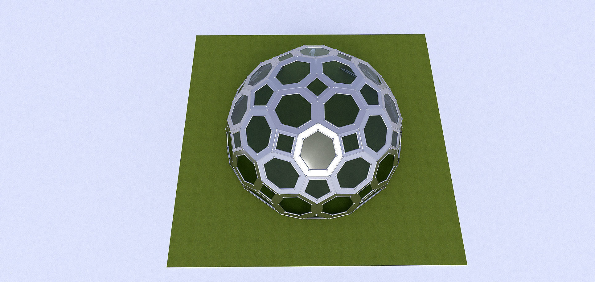 Geodesic Dome with square and pentagonal frame and glass panels 3D model_1