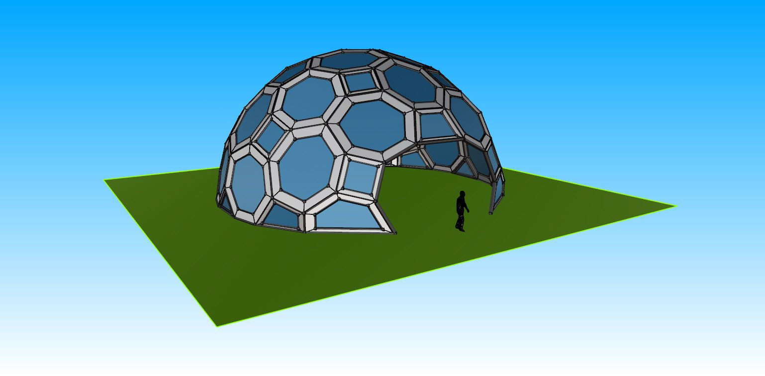 Geodesic Dome with square and pentagonal frame and glass panels 3D model_14