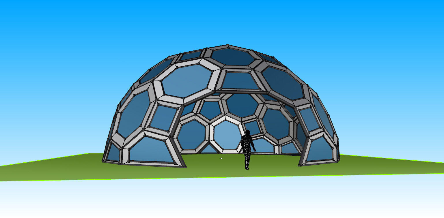 Geodesic Dome with square and pentagonal frame and glass panels 3D model_18