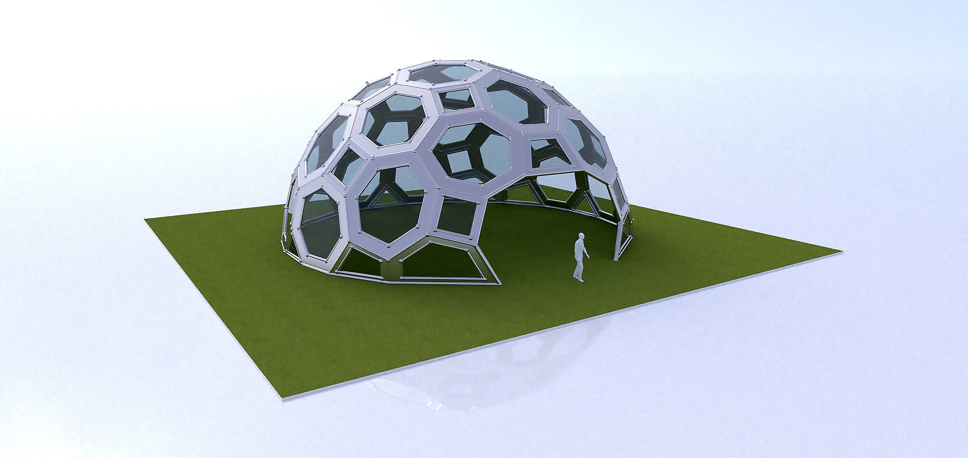 Geodesic Dome with square and pentagonal frame and glass panels 3D model_4