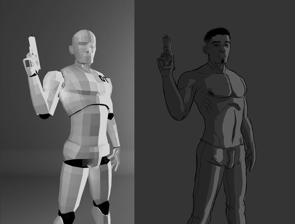 Male Figure Model Drawing Low-poly 3D model_2