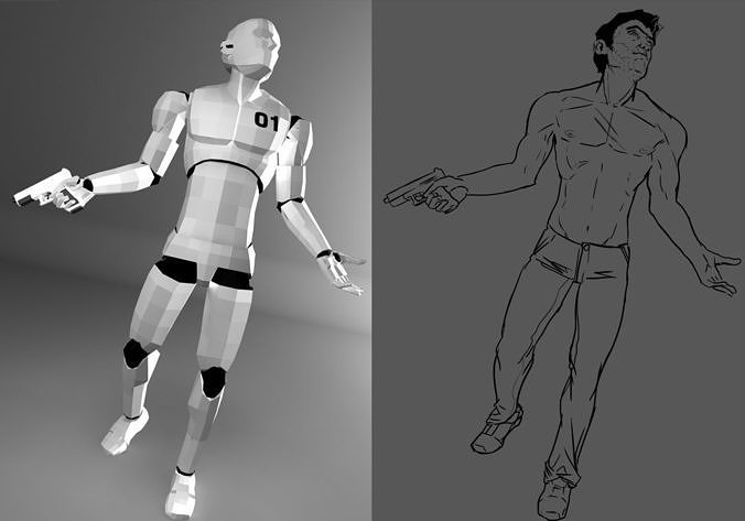 Male Figure Model Drawing Low-poly 3D model