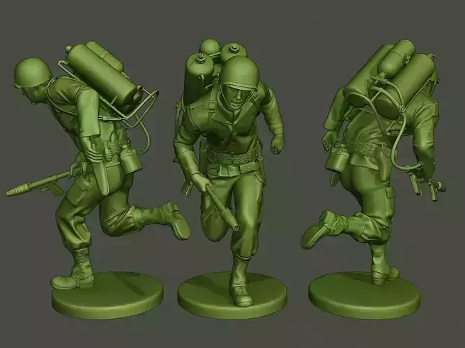 American soldier ww2 run A6 3D print model