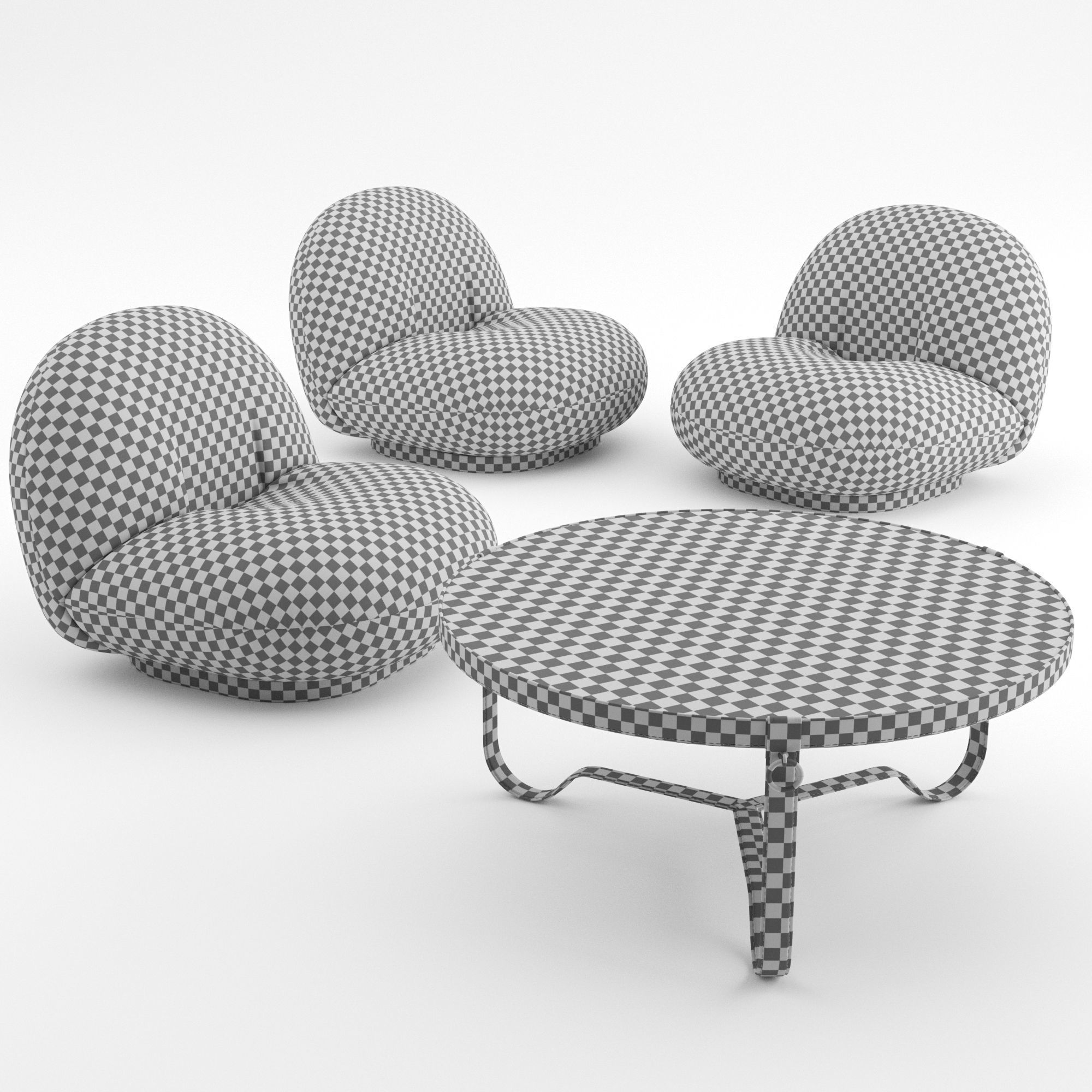 Pacha Lounge Chair and Adnet Table by GUBI 3D model_1