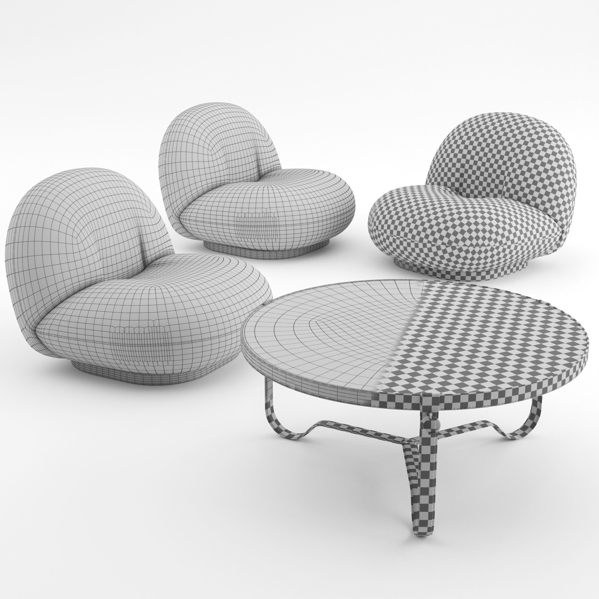 Pacha Lounge Chair and Adnet Table by GUBI 3D model_6