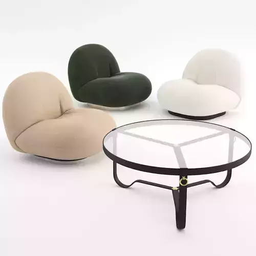 Pacha Lounge Chair and Adnet Table by GUBI 3D model