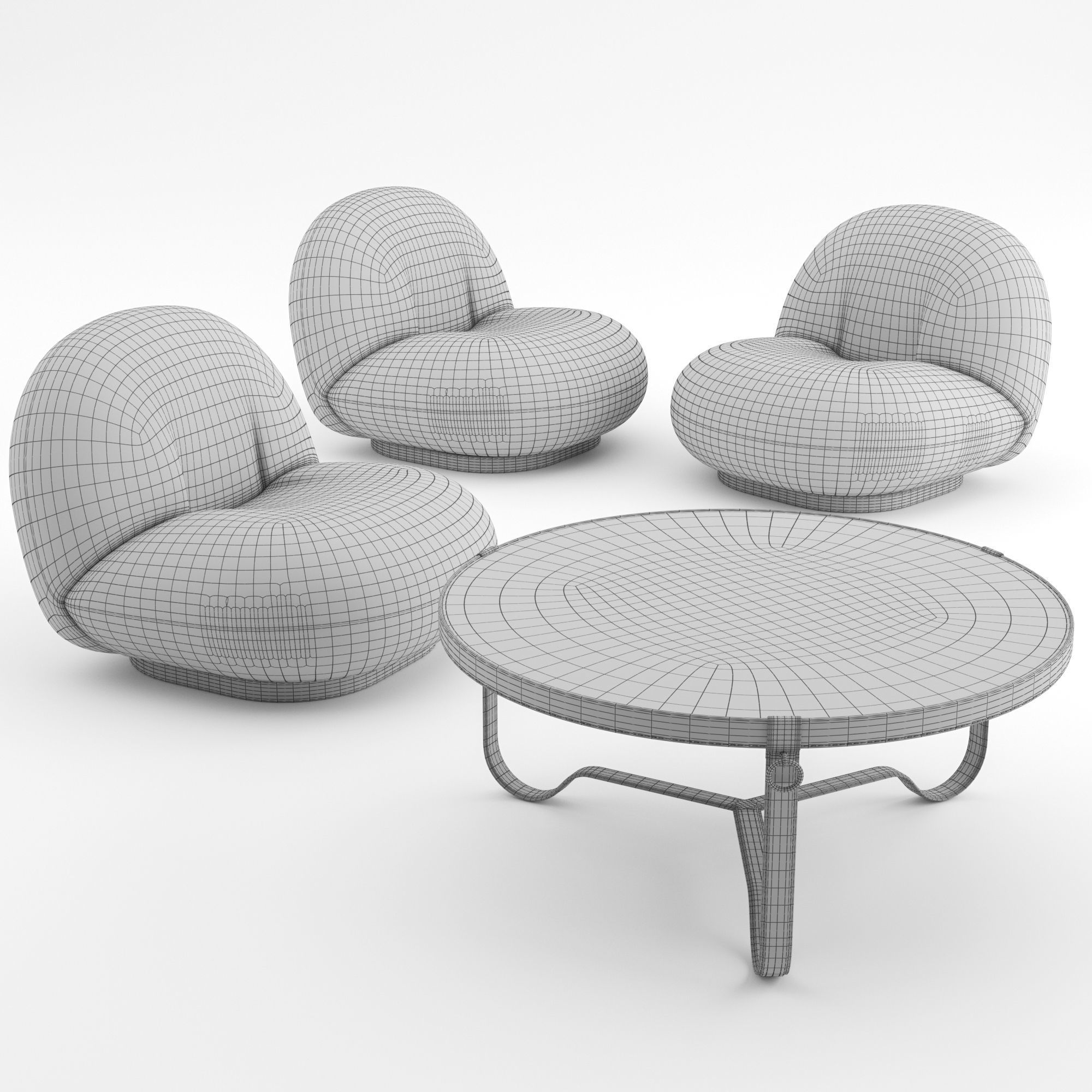Pacha Lounge Chair and Adnet Table by GUBI 3D model_2