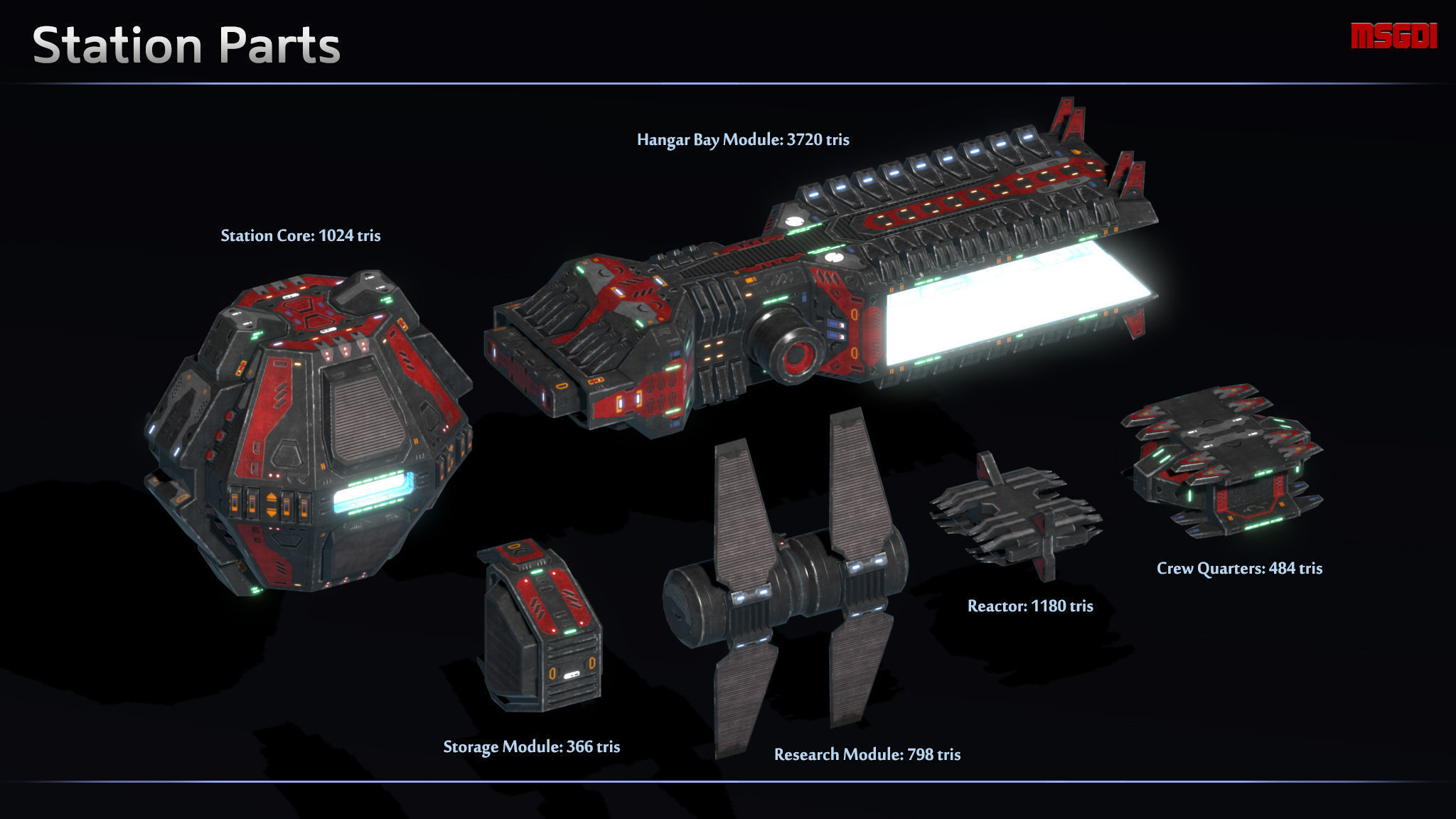 Modular Space Station Mars Low-poly 3D model_2