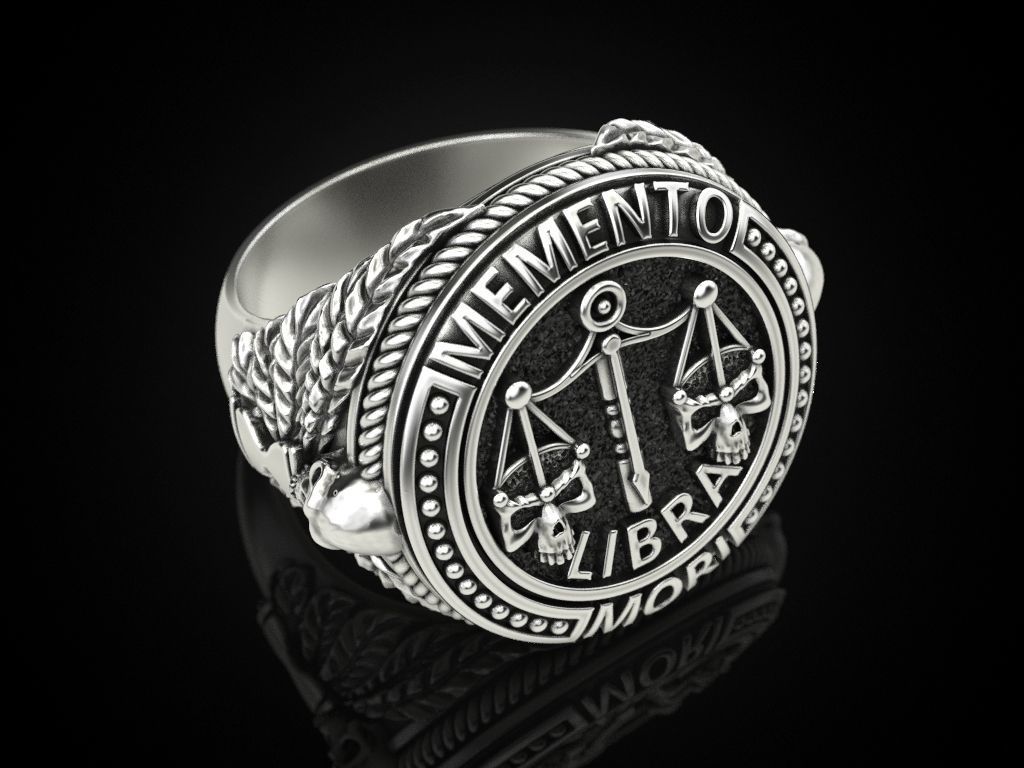 Zodiac skull ring Libra 3D print model_4