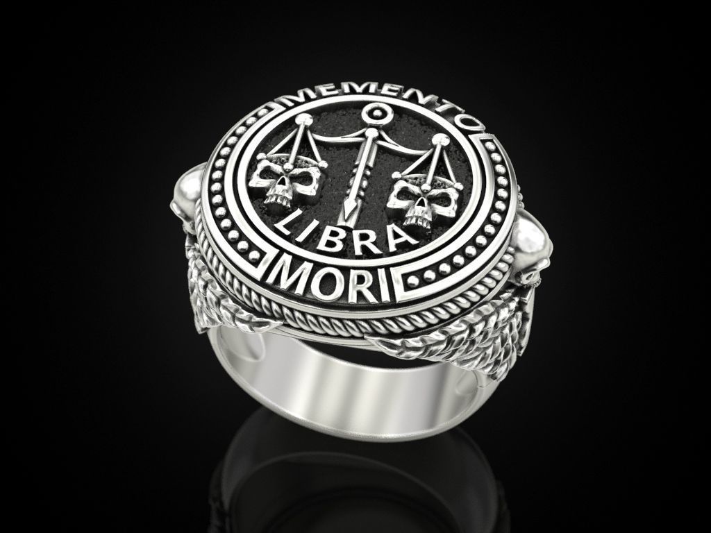 Zodiac skull ring Libra 3D print model_2