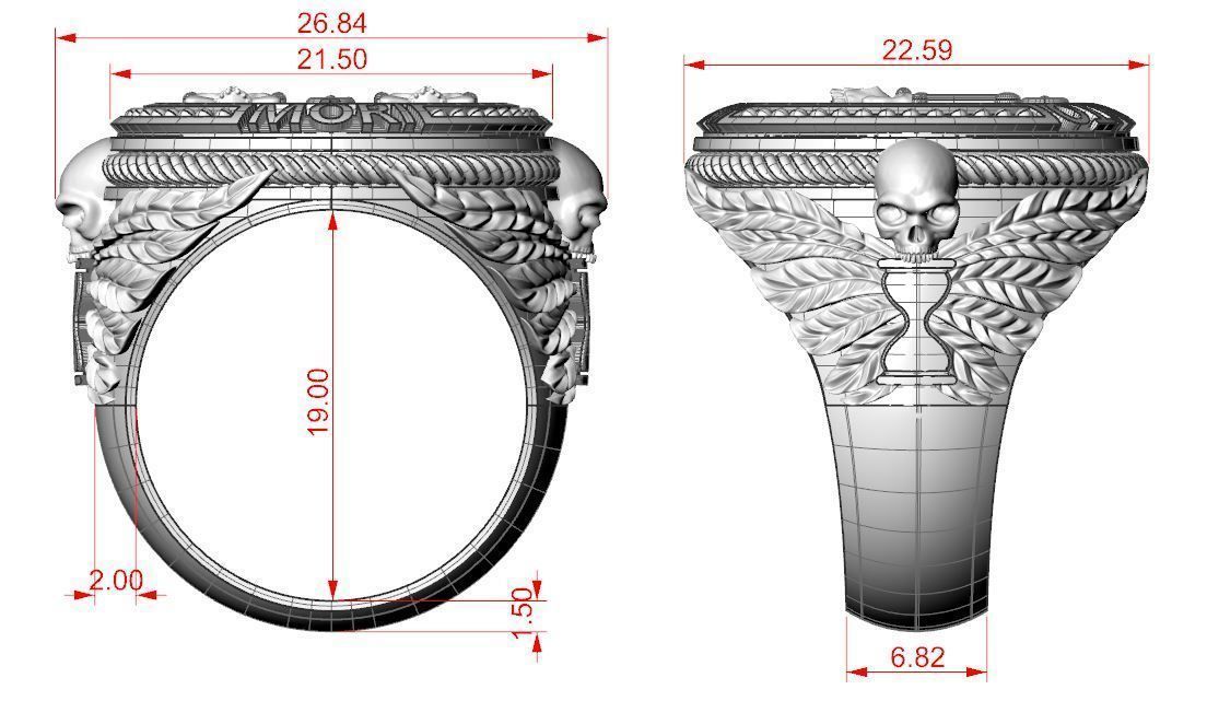 Zodiac skull ring Libra 3D print model_9