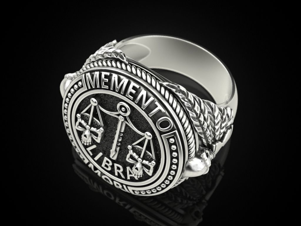 Zodiac skull ring Libra 3D print model_3