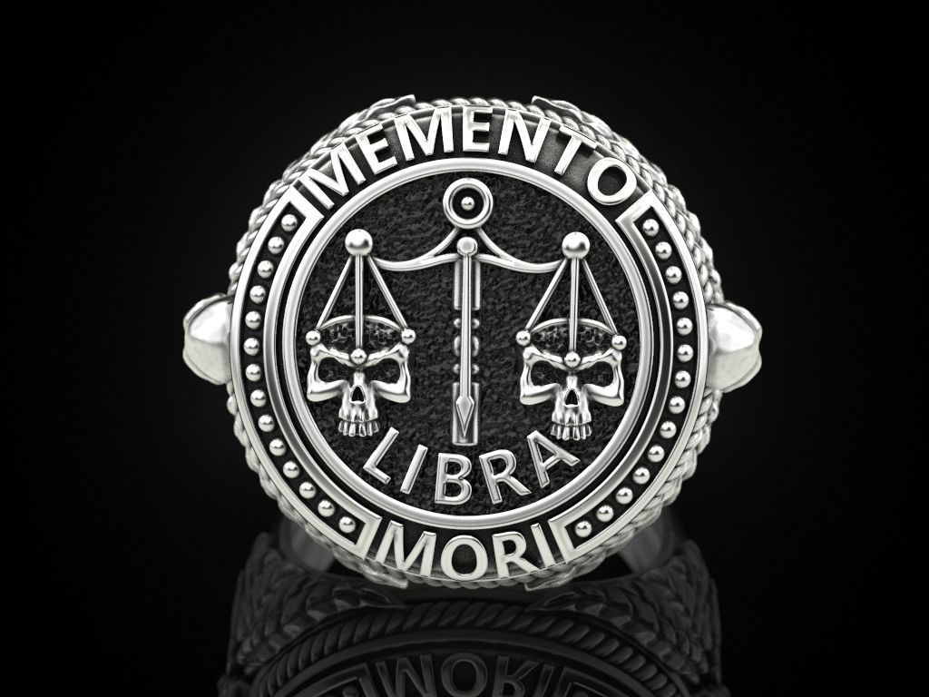 Zodiac skull ring Libra 3D print model_1