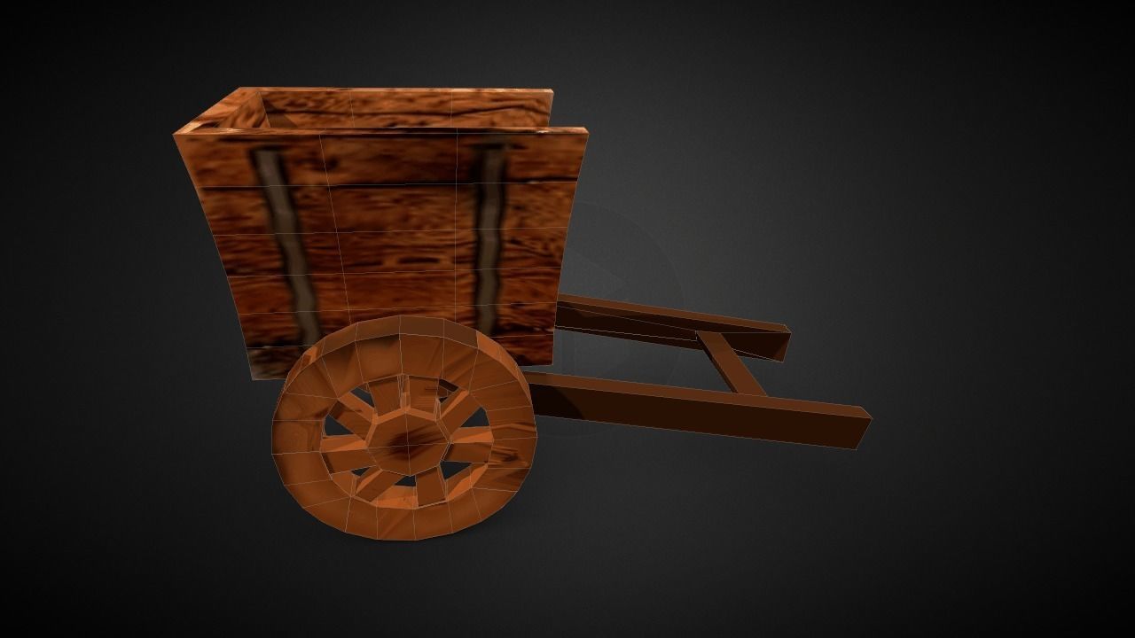 Horsewaggon wooden cart Low-poly 3D model_3
