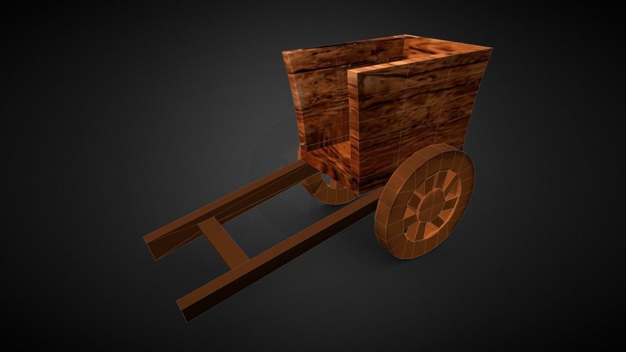 Horsewaggon wooden cart Low-poly 3D model_4