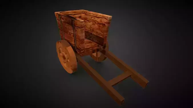Horsewaggon wooden cart Low-poly 3D model