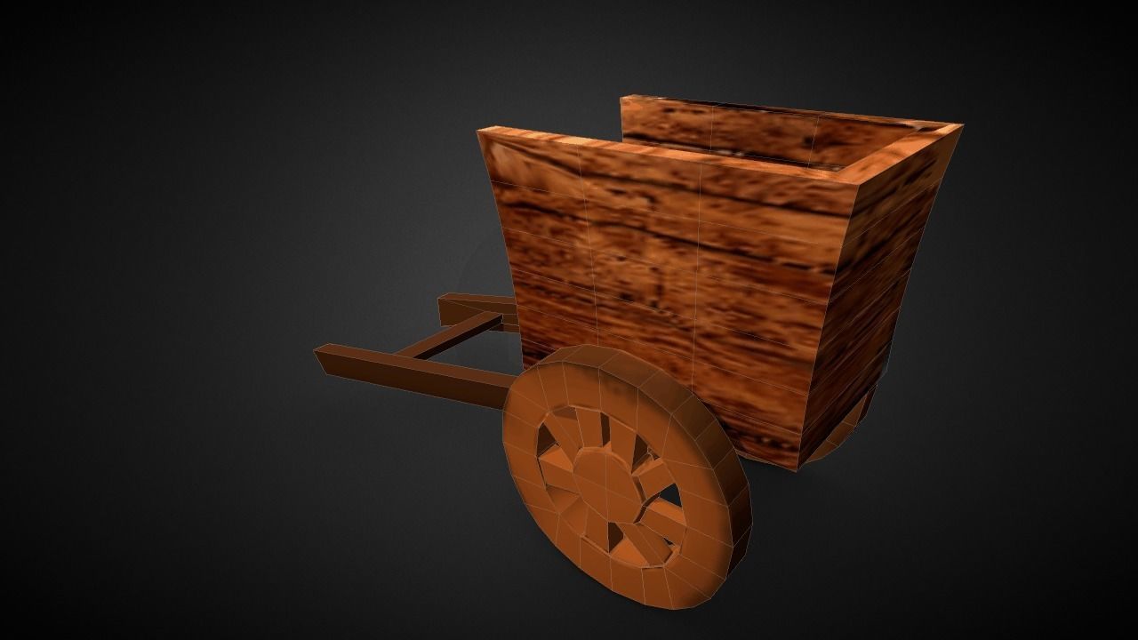 Horsewaggon wooden cart Low-poly 3D model_2
