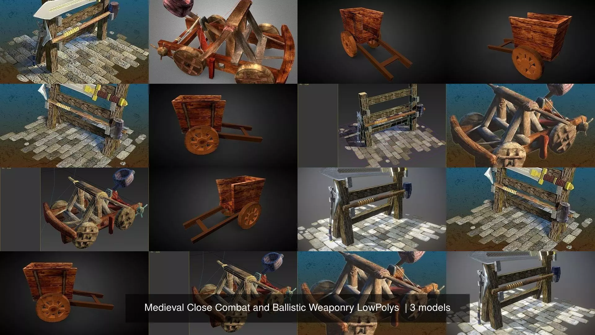 Medieval Close Combat and Ballistic Weaponry LowPolys  3D Model Collection_0