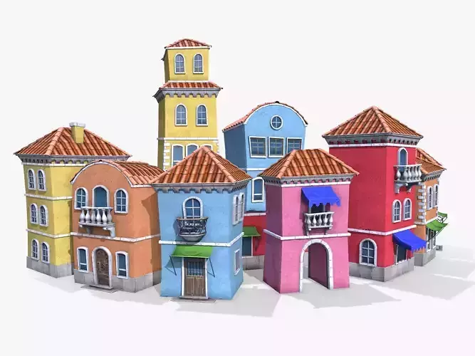 Venice Cartoon Houses Low-poly 3D model