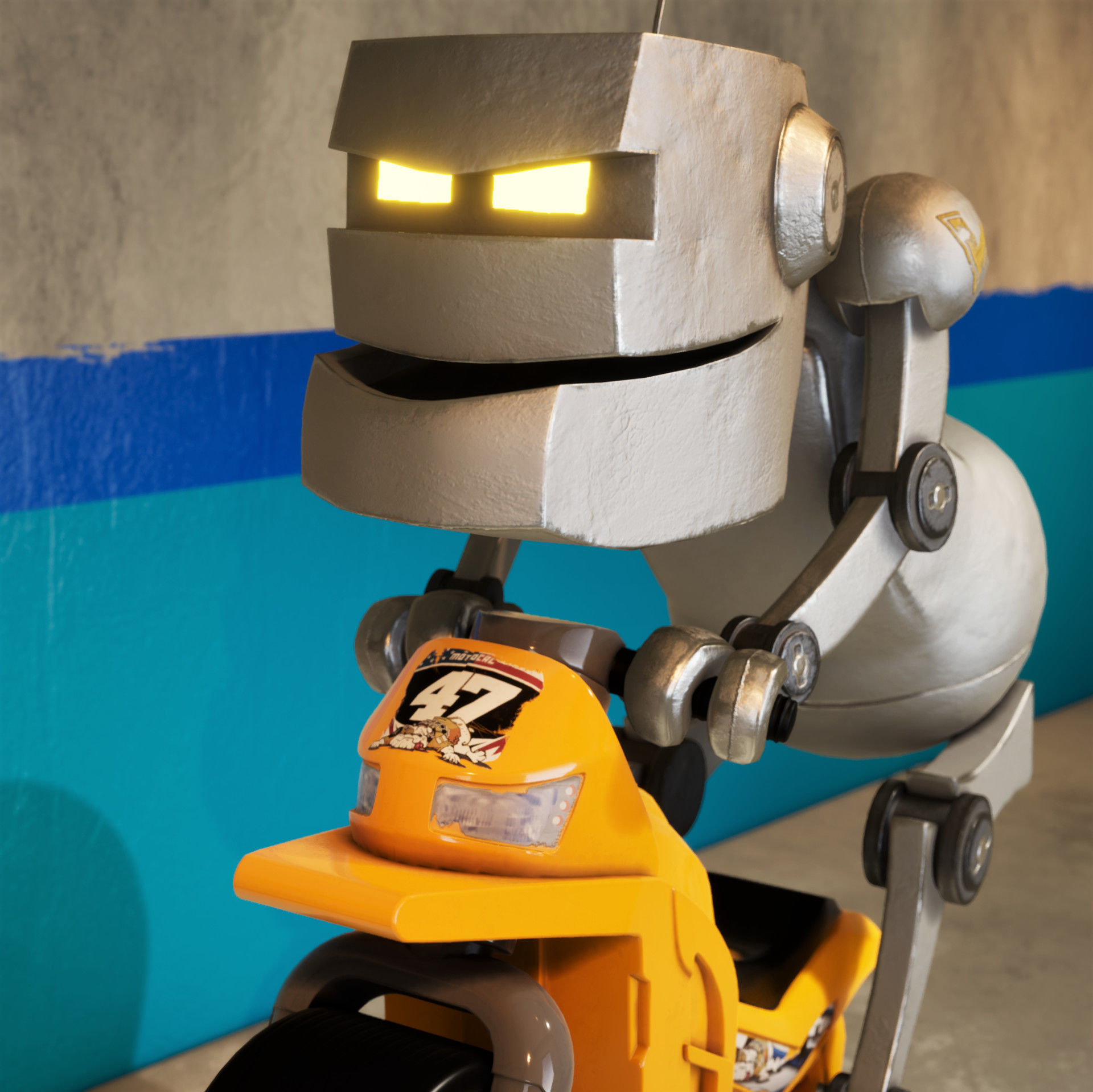 Small robot on the toy bike 3D model_2