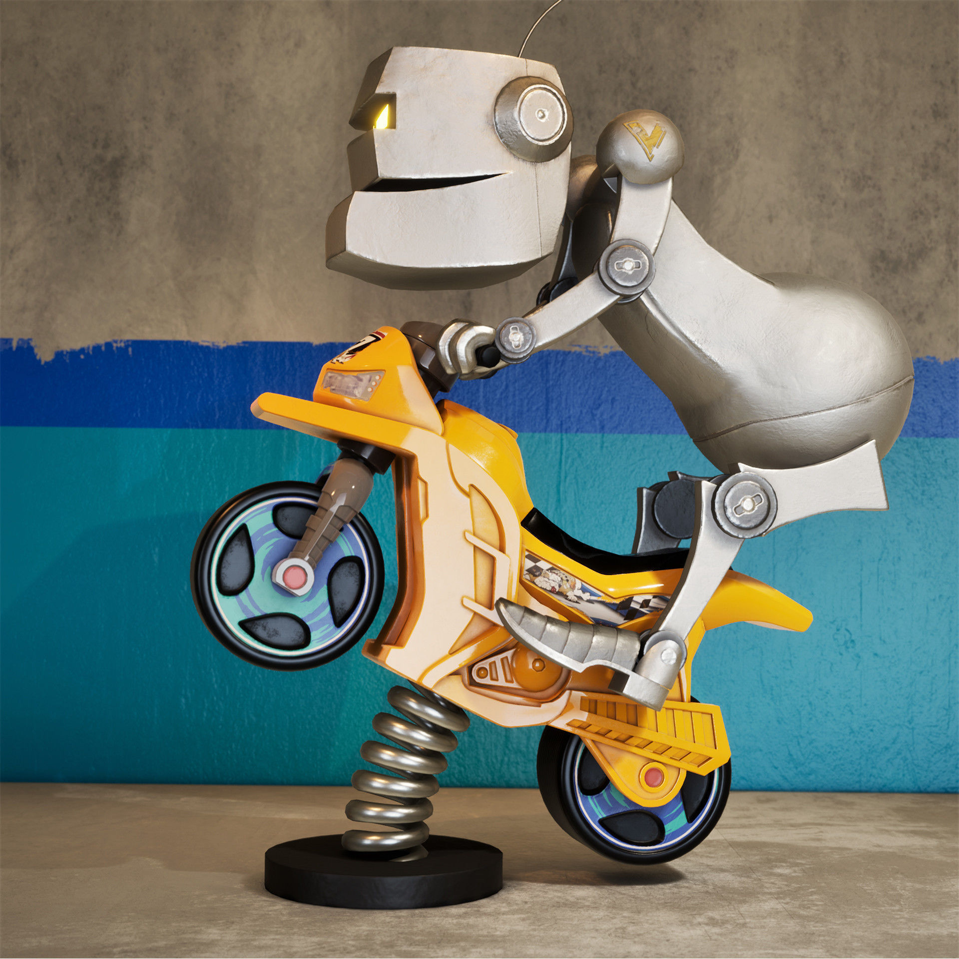 Small robot on the toy bike 3D model_4