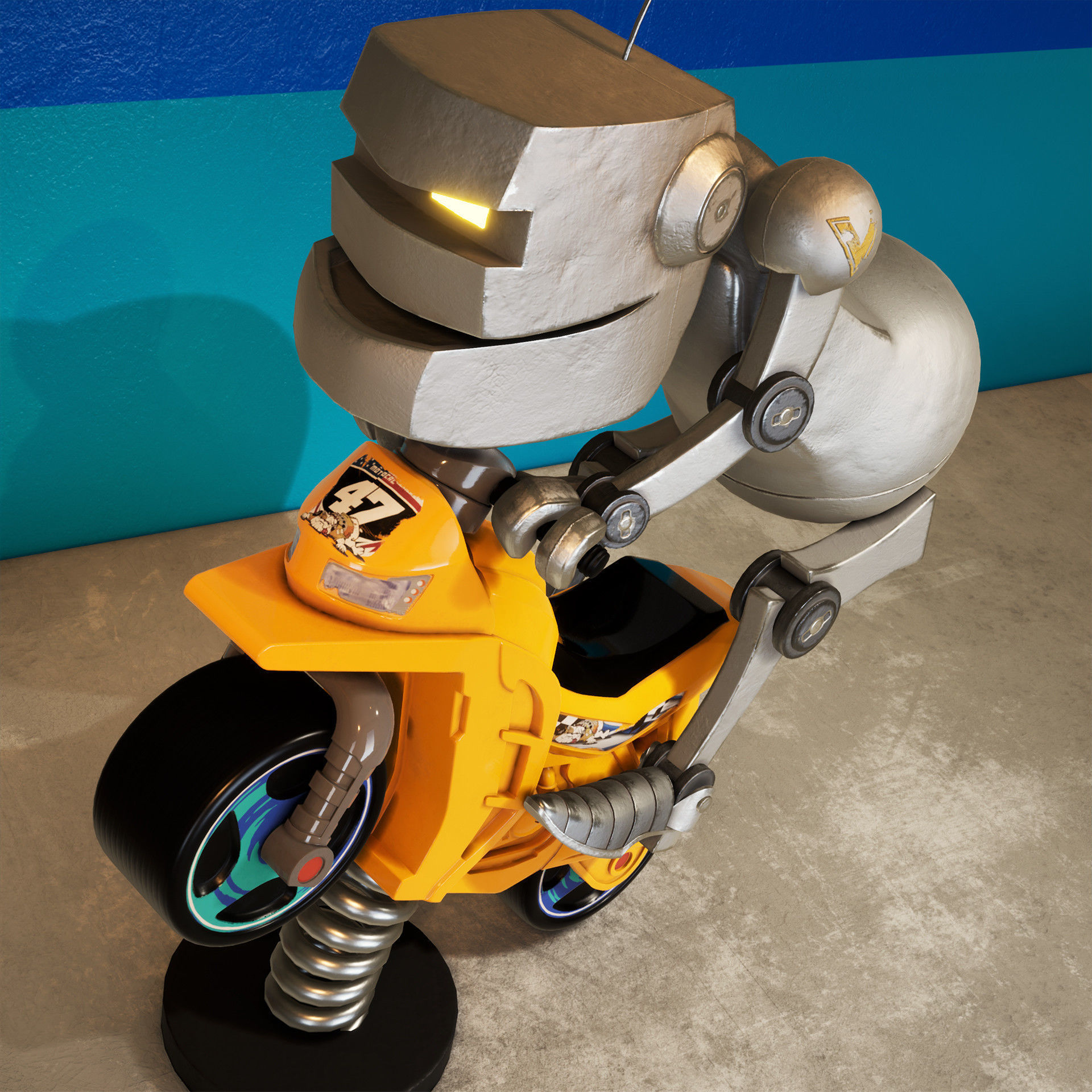 Small robot on the toy bike 3D model_1