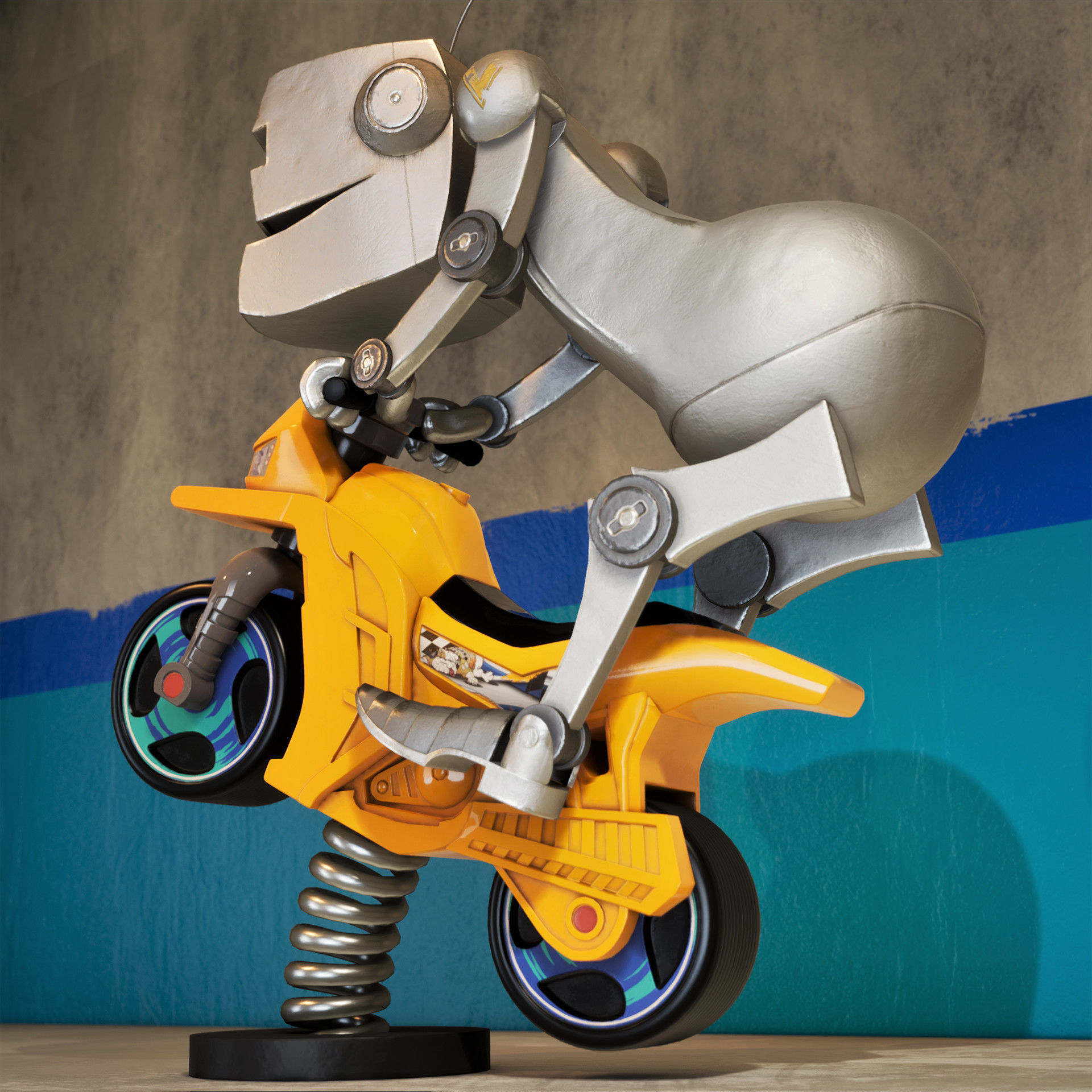 Small robot on the toy bike 3D model_3