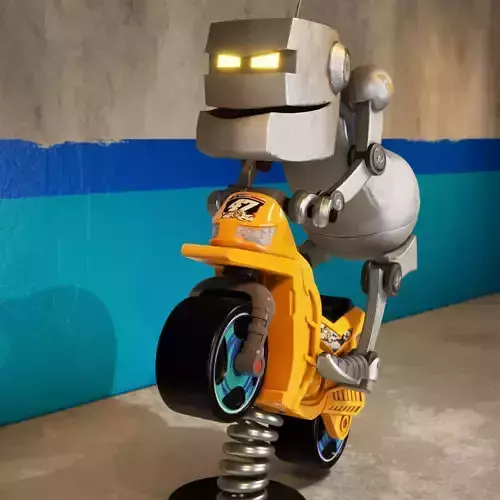 Small robot on the toy bike