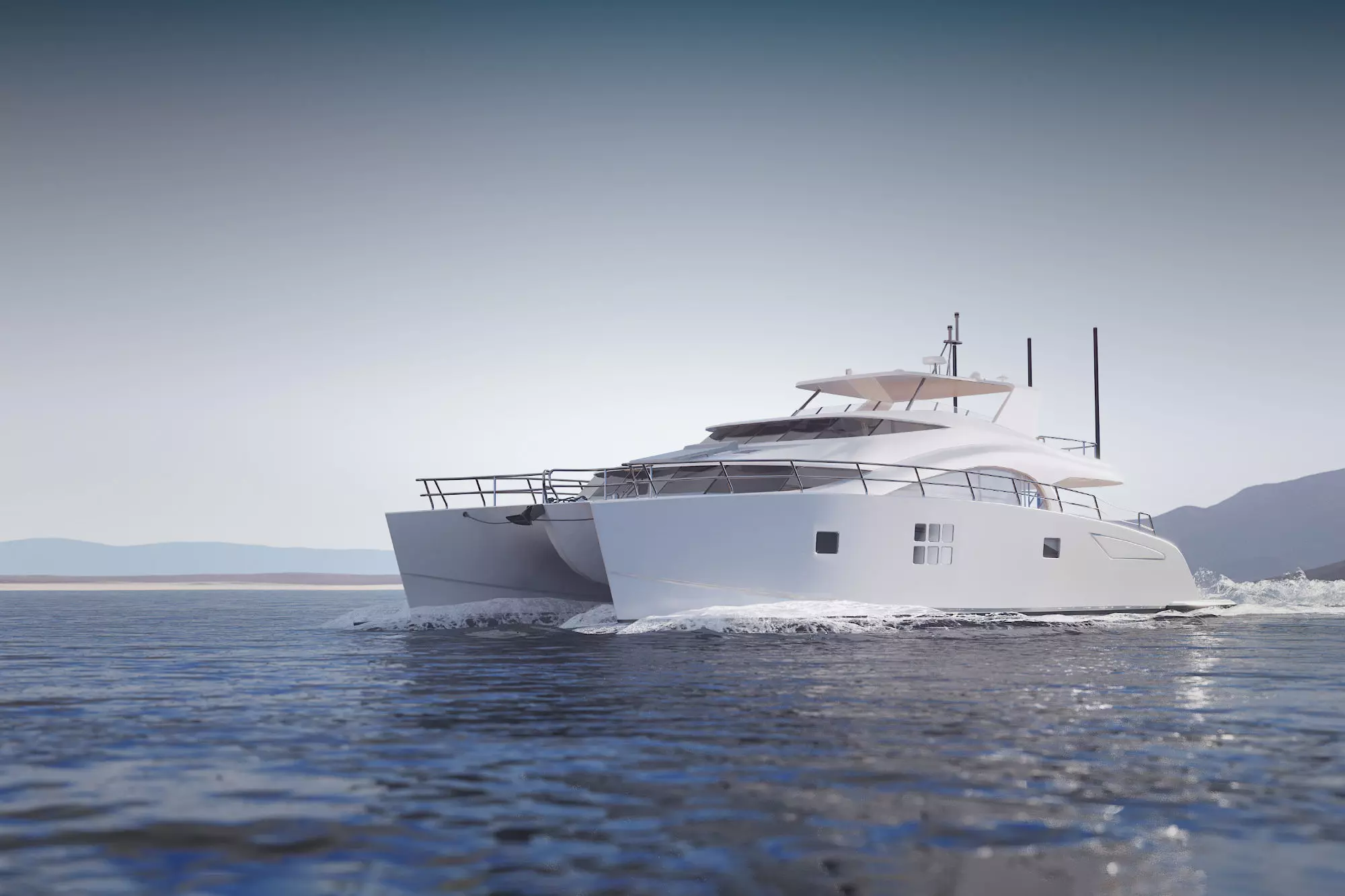 Large luxurious catamaran 3D model_0