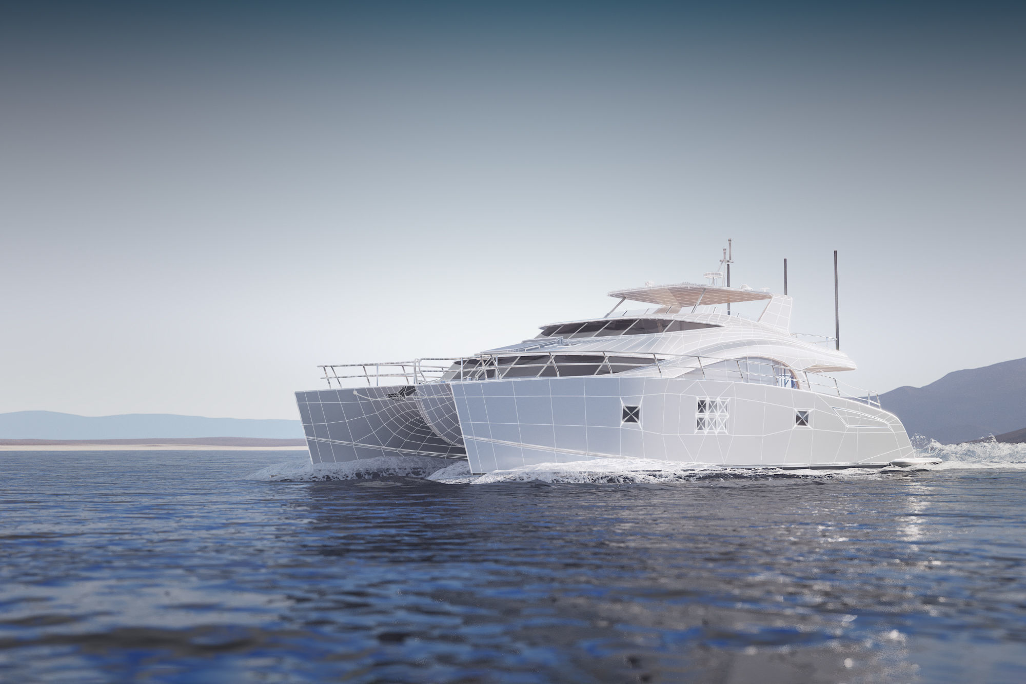 Large luxurious catamaran 3D model_1