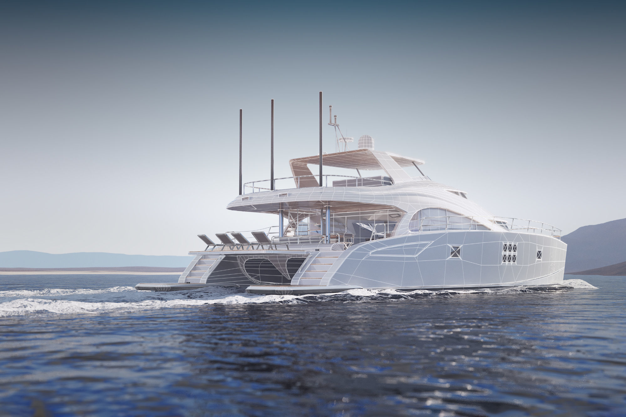 Large luxurious catamaran 3D model_3