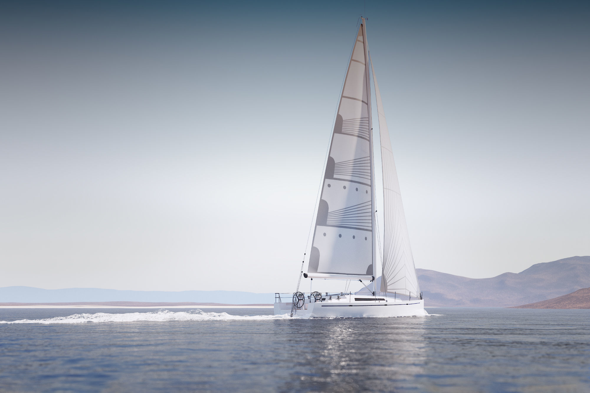 Mid size sailing yacht 3D model_2
