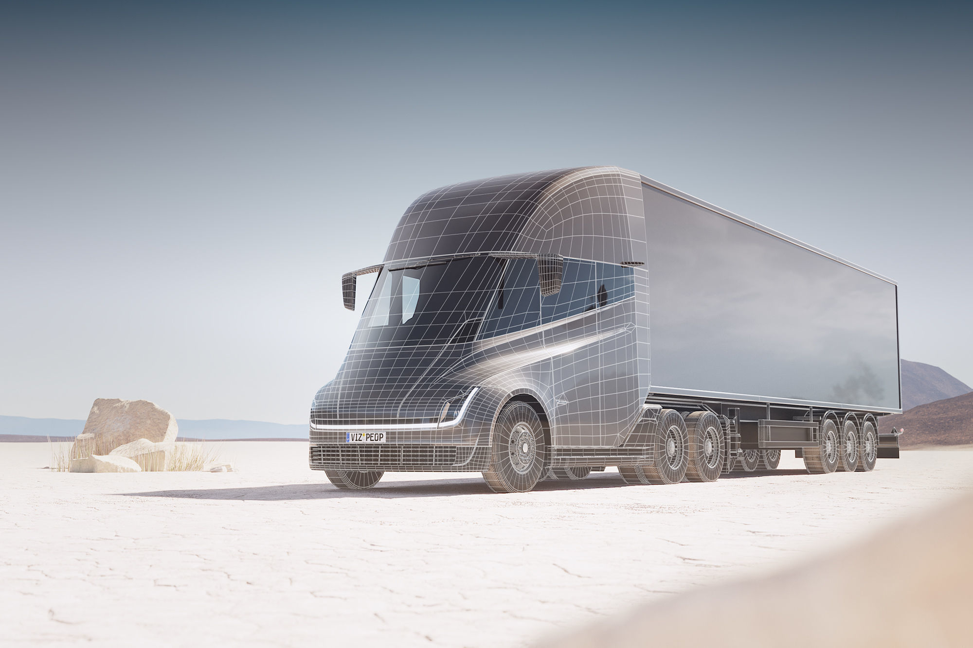 Electric semi-truck unbranded 3D model_1