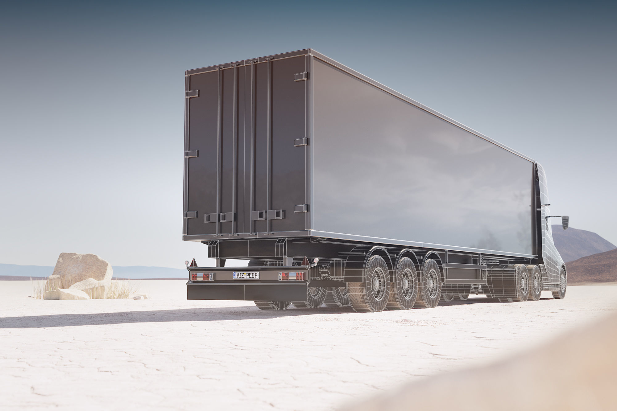 Electric semi-truck unbranded 3D model_3