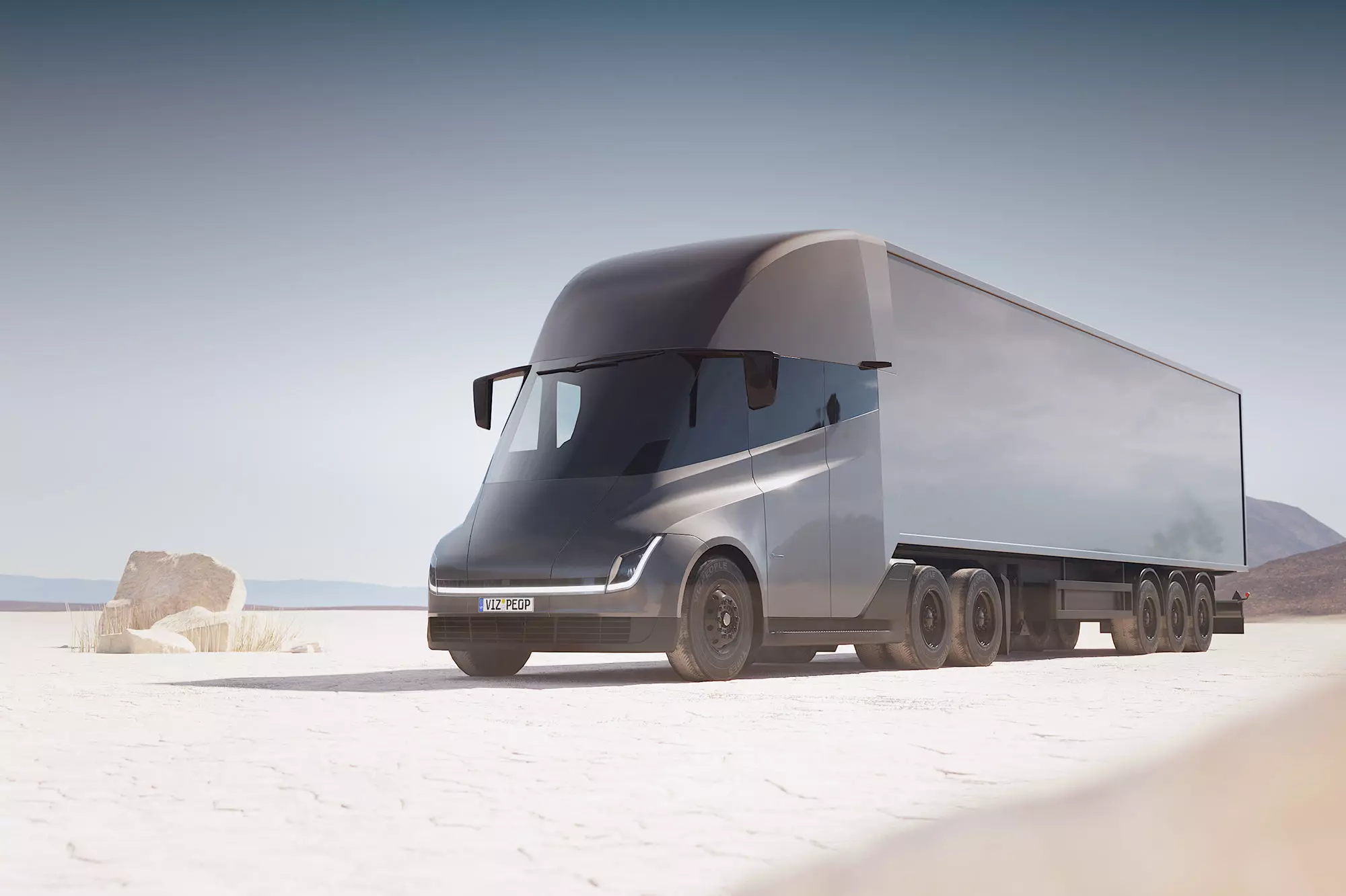 Electric semi-truck unbranded 3D model_0