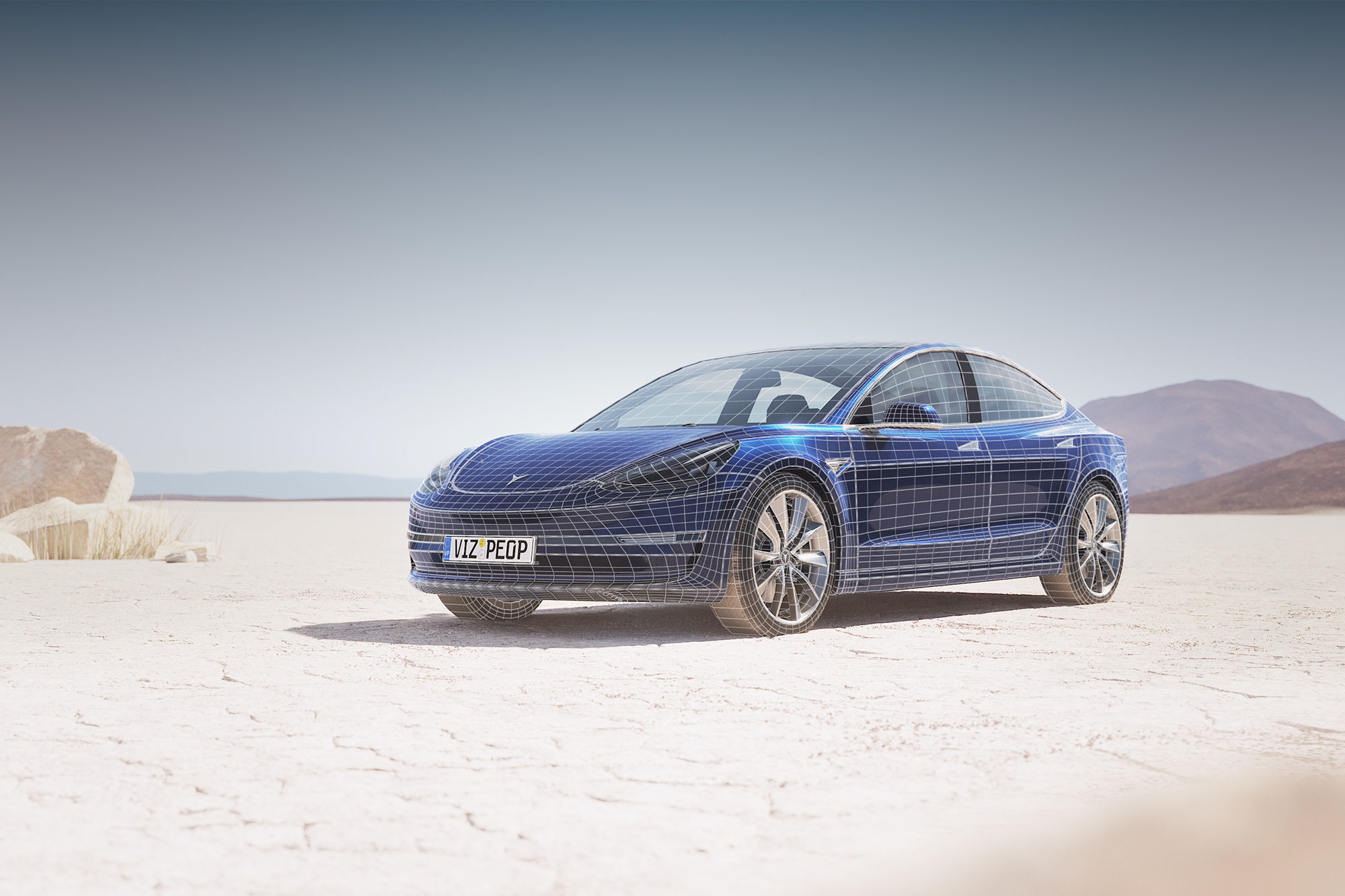 Small electric sedan unbranded 3D model_1