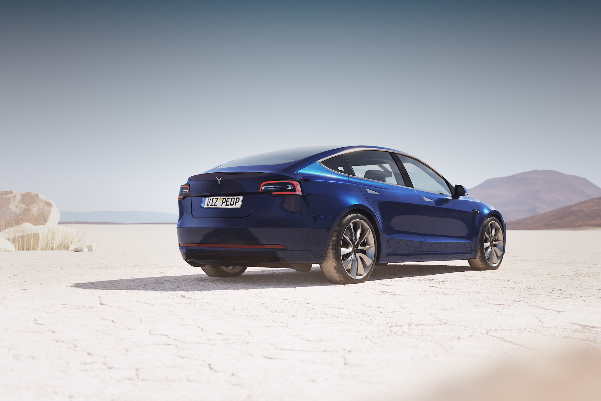 Small electric sedan unbranded 3D model_2