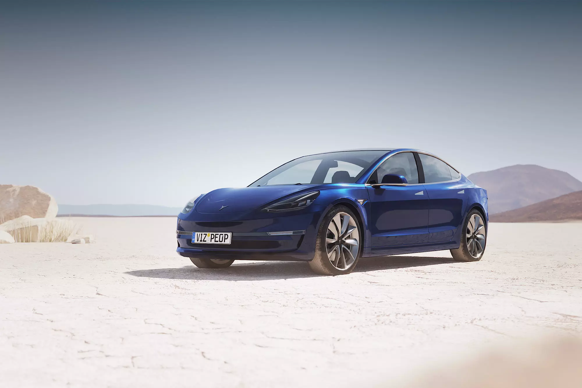 Small electric sedan unbranded 3D model_0