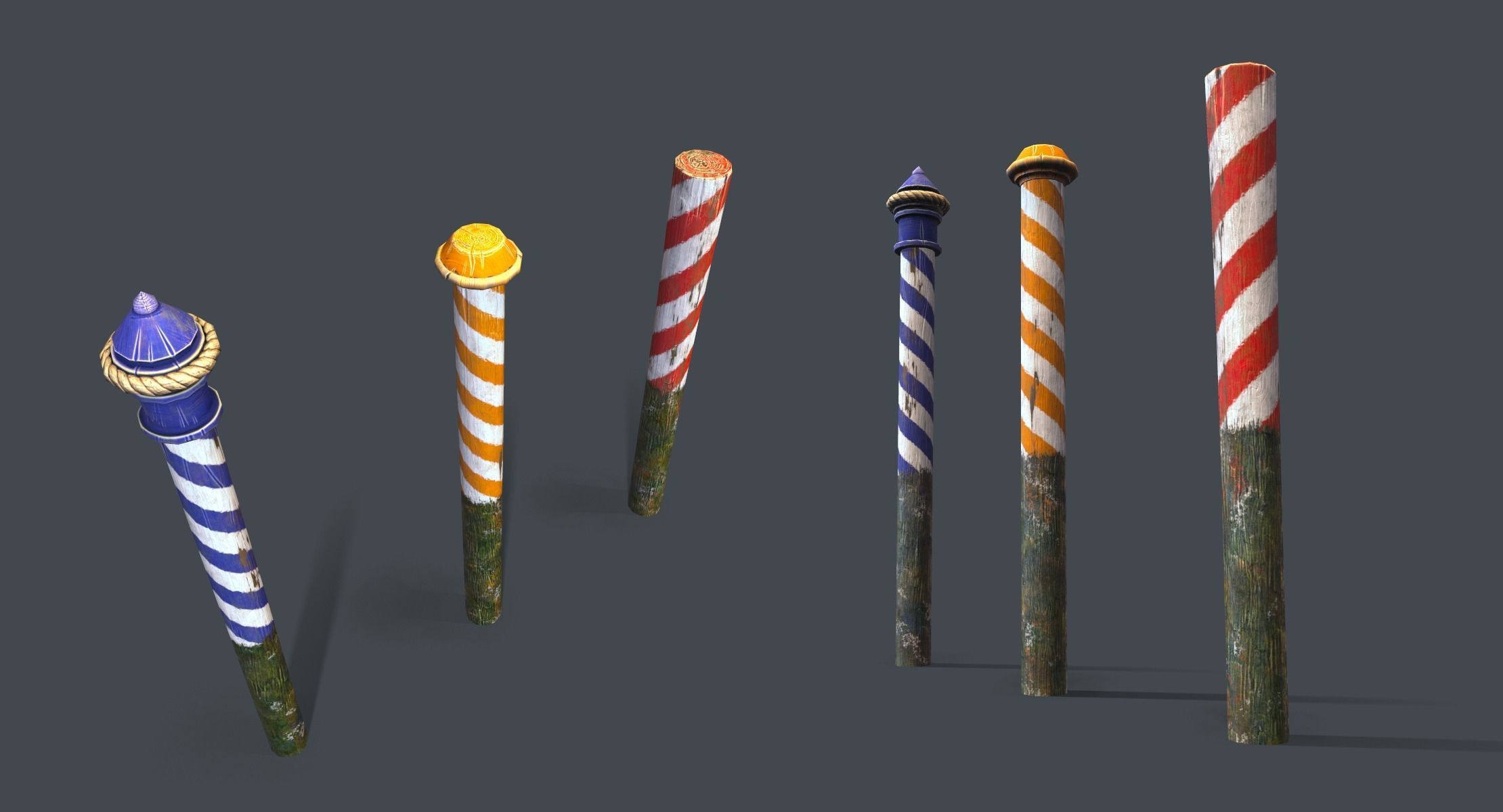 Venice Cartoon Poles Low-poly 3D model_2