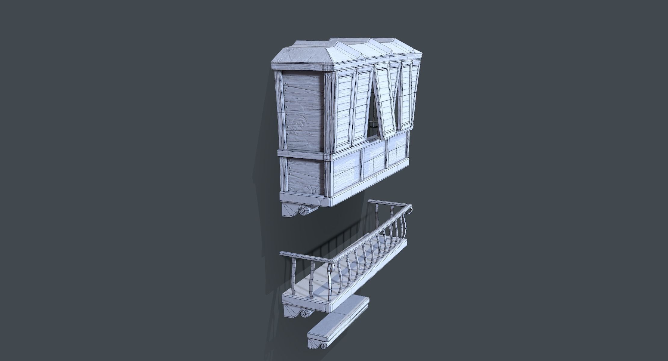 Cartoon Balconies and Cornice Low-poly 3D model_7