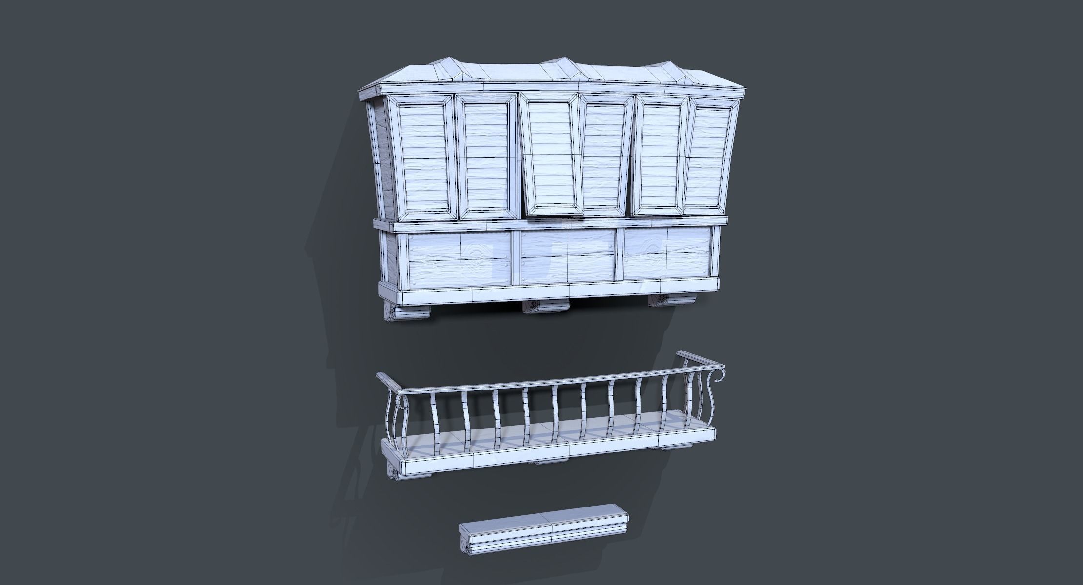 Cartoon Balconies and Cornice Low-poly 3D model_8