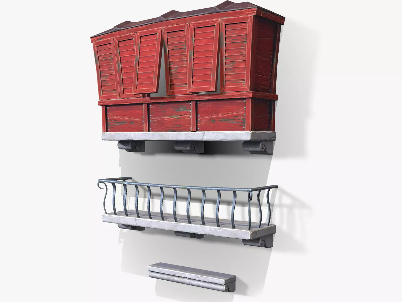 Cartoon Balconies and Cornice Low-poly 3D model_0