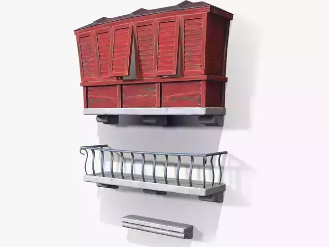 Cartoon Balconies and Cornice Low-poly 3D model